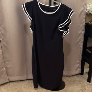 Andrew Marc Black Midi Dress with White Trim
